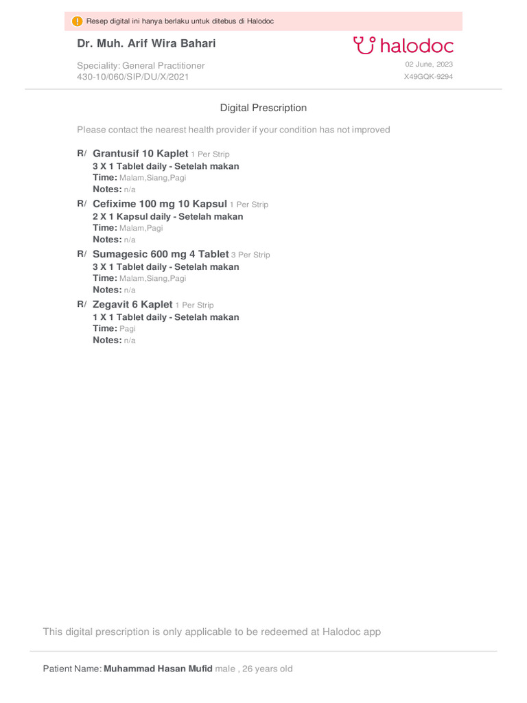Digital Prescription for Muhammad Hasan Mufid | PDF
