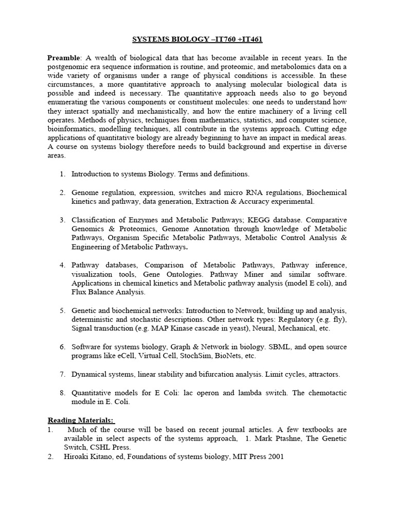 It 461 systems biology pdf systems biology biology