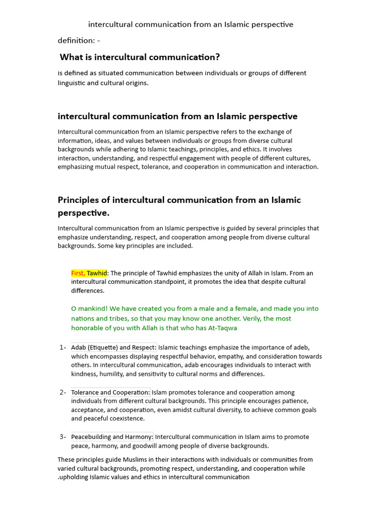 Islamic Principles of Intercultural Communication | PDF | Communication ...