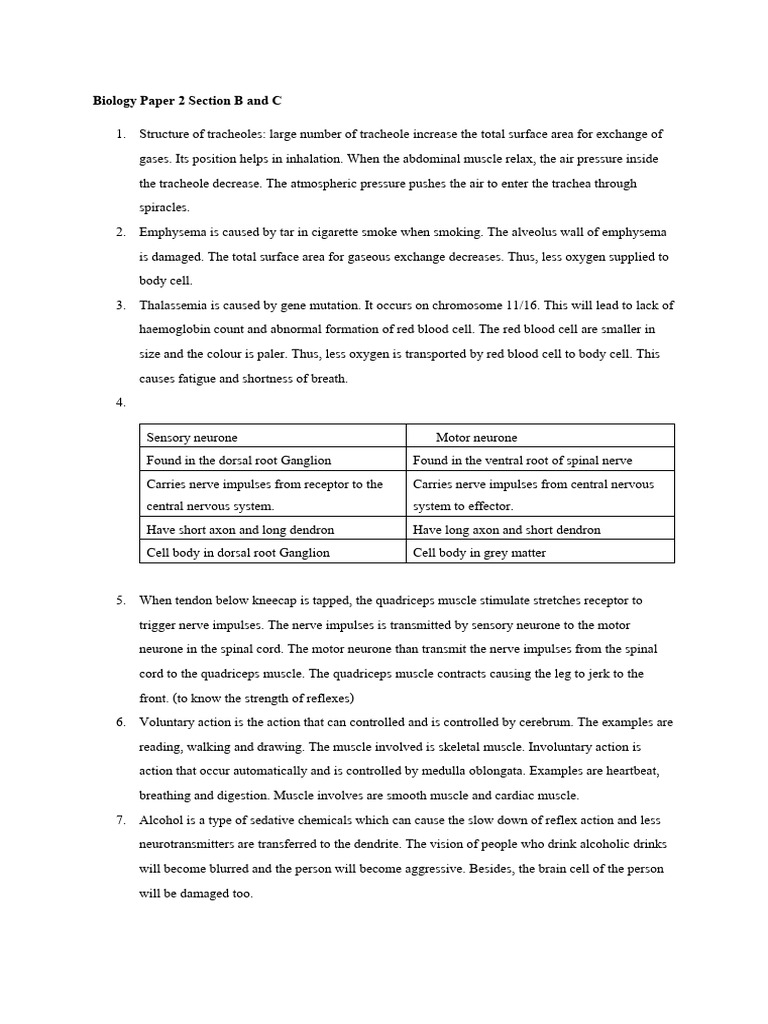 Biology Paper on Human Physiology | PDF