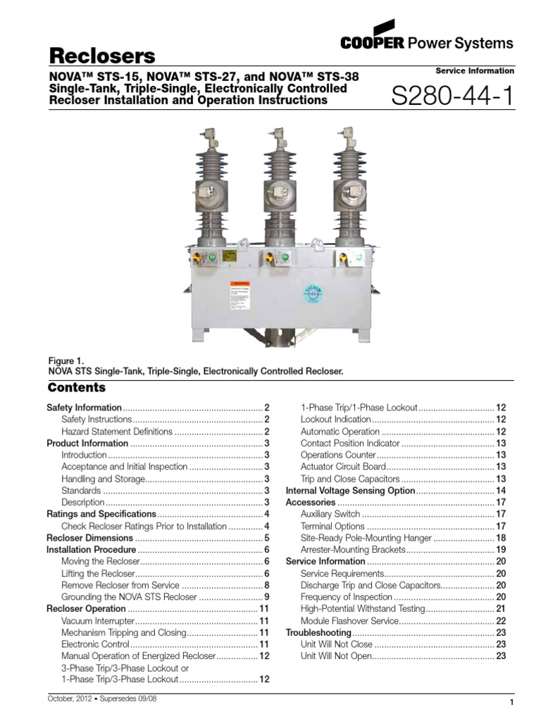 Recloser Nova S280441-1 Cooper | PDF | Alternating Current | Transformer