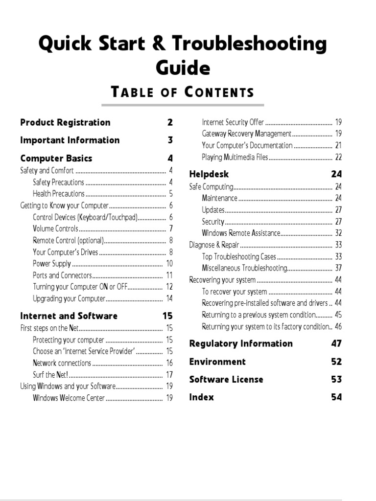 Quick Start & Troubleshooting Guide: Able OF Ontents | PDF | Wireless ...