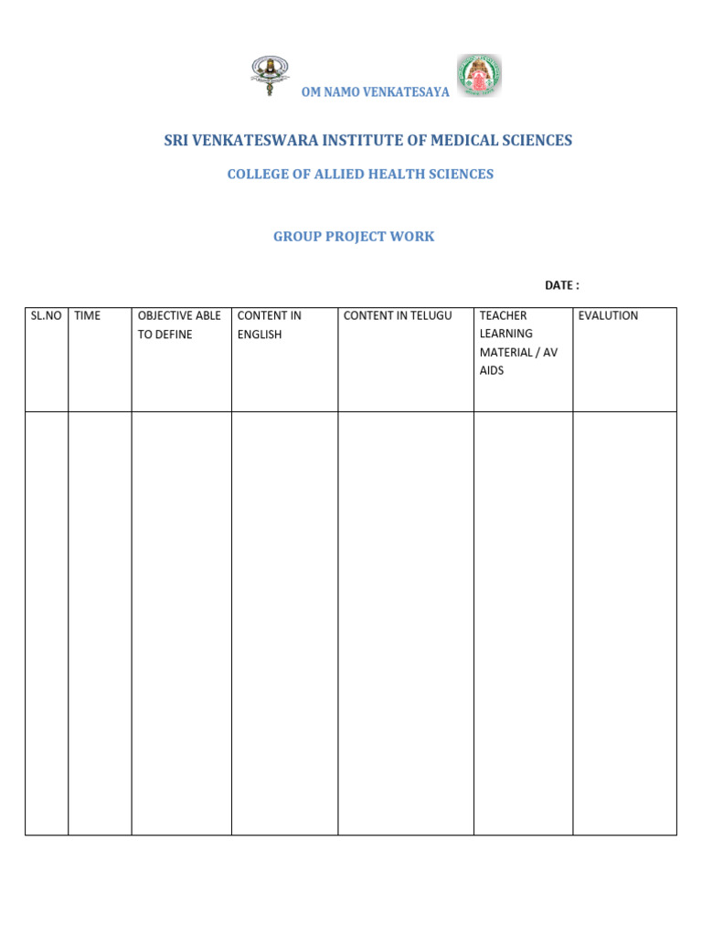 Group Project Work Overview - Medical Sciences | PDF