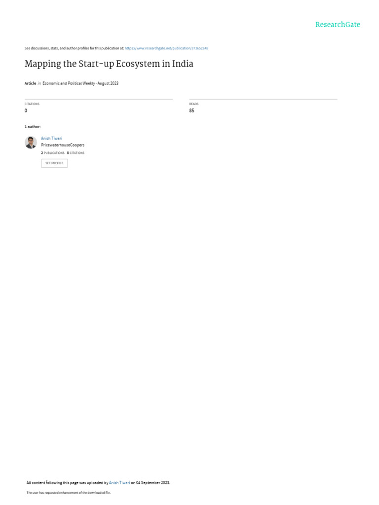 Mapping The Startup Ecosystem In India Pdf Entrepreneurship