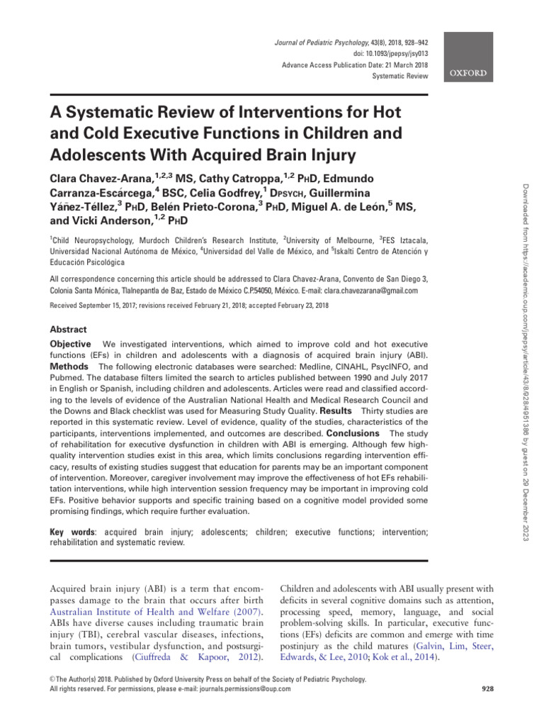 Chavez-Arana Et Al., 2018 | PDF | Traumatic Brain Injury | Systematic ...