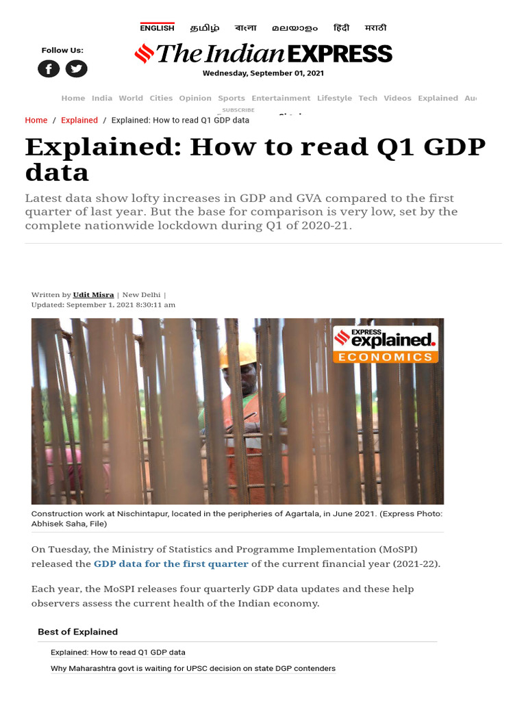 Explained - How To Read Q1 GDP Data - Explained News, The Indian ...