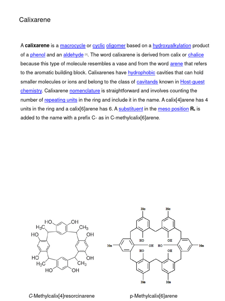 Calixarenes | PDF | Chemistry | Organic Compounds