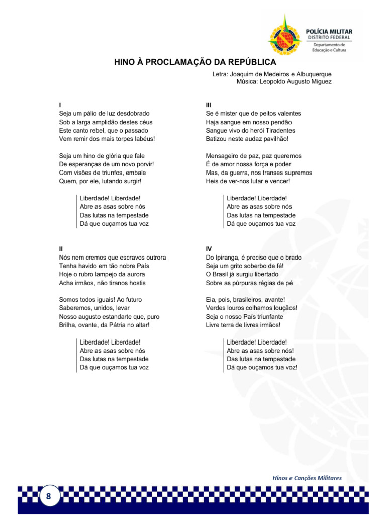 Letra do Hino à Proclamação da República | PDF