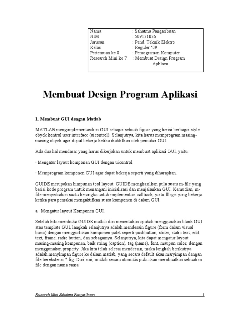 Pembuatan Aplikasi GUI dengan MATLAB | PDF