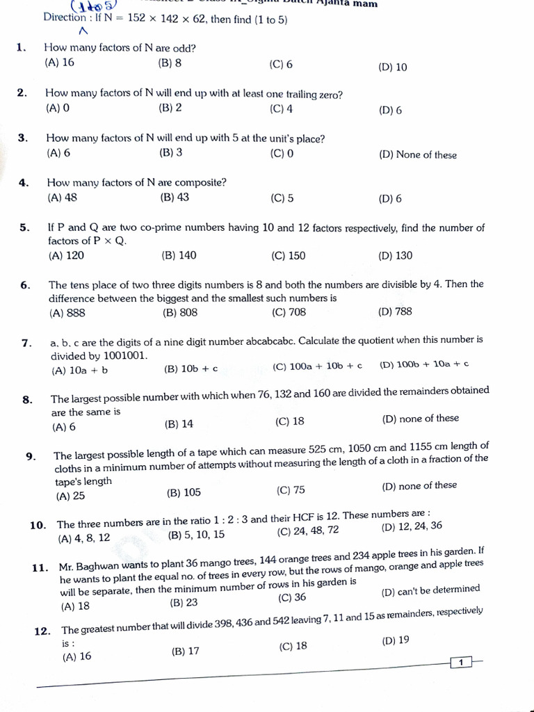 IOQM Number Theory Practice Questions | PDF | Mathematics | Arithmetic