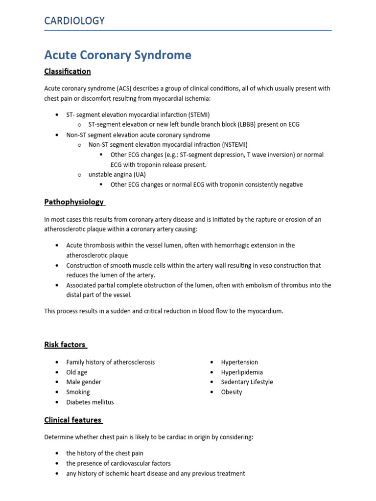Acute Coronary Syndrome Overview | PDF | Myocardial Infarction ...