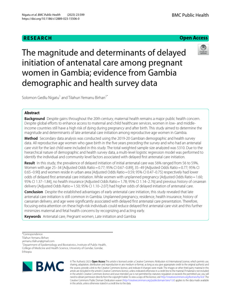 The Magnitude and Determinants of Delayed Initiation of Antenatal Care ...