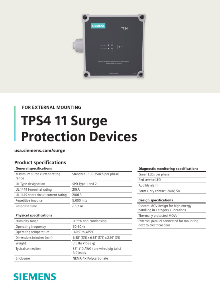 Siemens TPS4 Surge Protection Specs | PDF | Electrical Engineering ...
