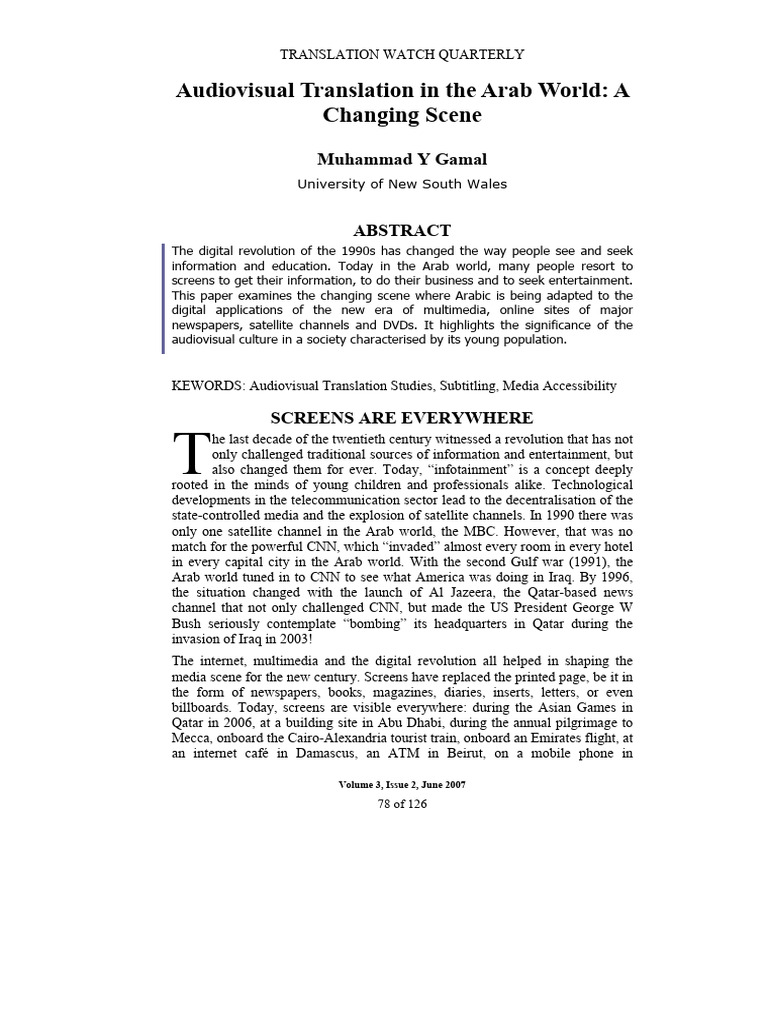 Arab Audiovisual Translation Shift | PDF | Arabic | Translations