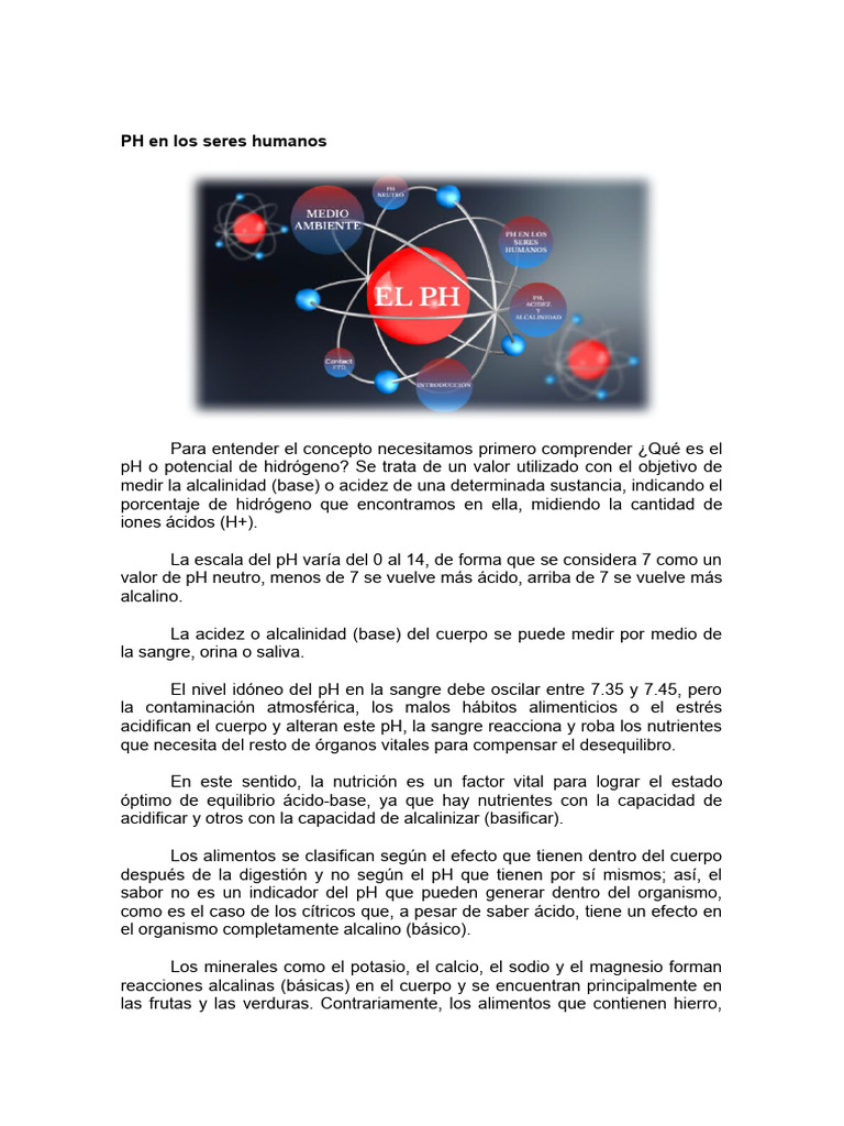 Importancia del pH en el Cuerpo Humano | PDF | Alimentos | Ph