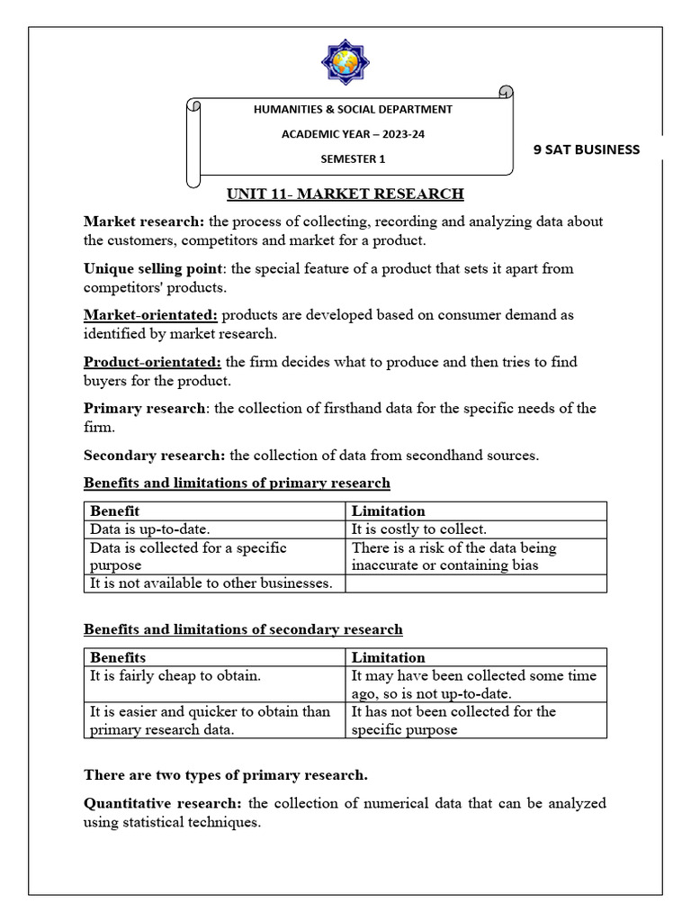 Unit+11+Notes+ Market+Research | PDF | Marketing Research | Focus Group