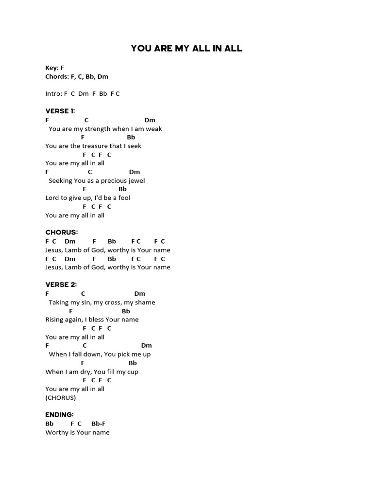 You are my all in all chord chart pdf