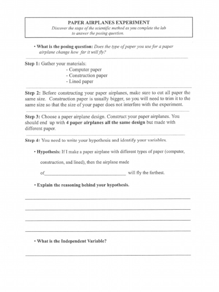 Paper Airplane Experiment PDF Experiment Airplane