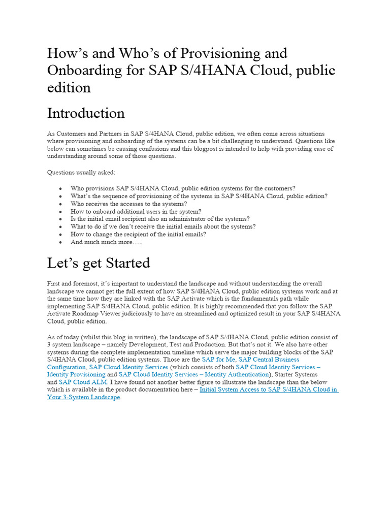 Provisioning Guide for SAP S/4HANA Cloud | PDF | Computers | Technology ...