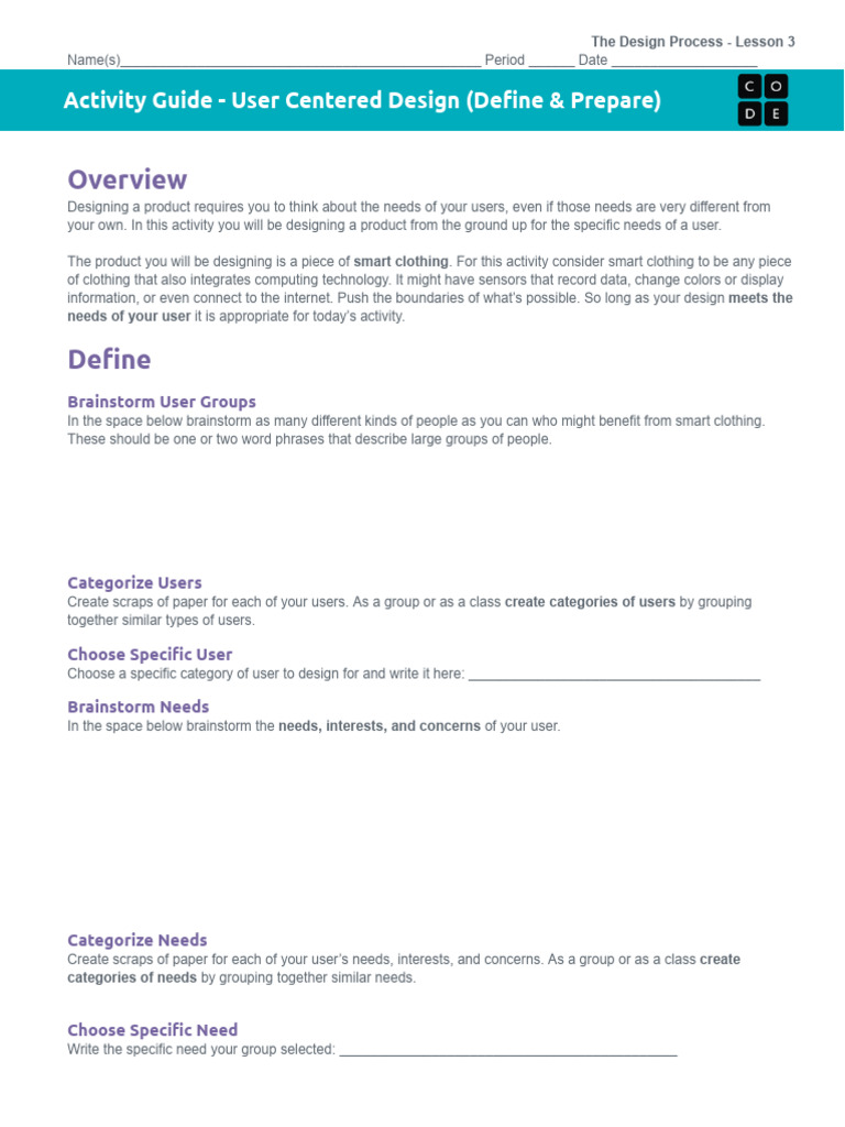 U4L03+ +Activity+Guide+ +User+Centered+Design+(Define+&+Prepare) | PDF