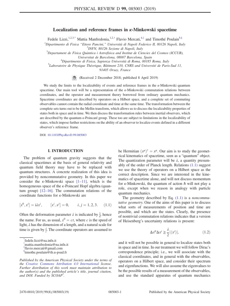 2019 Minkowski Spacetime Pdf Quantum Mechanics Spacetime