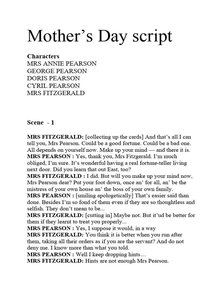 Mother's Day Skit Script for Class 11 | PDF
