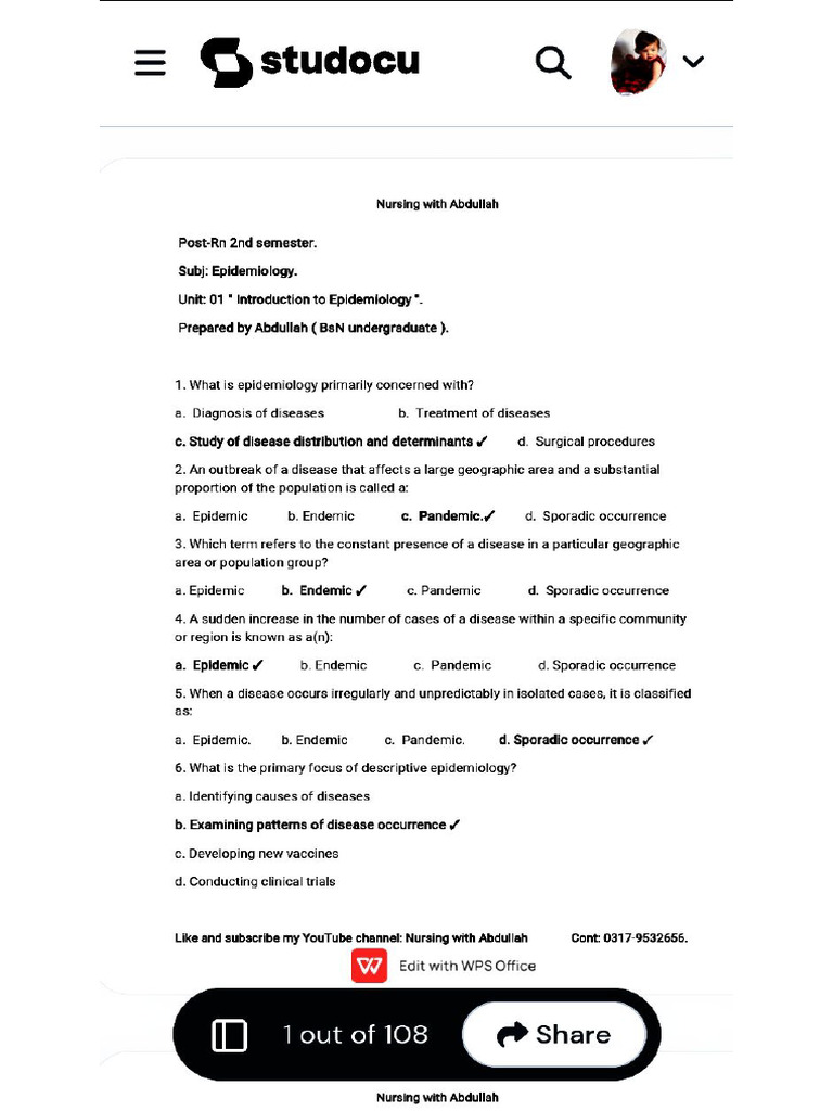 15 Chapter Mcqs Epidemiology PDF