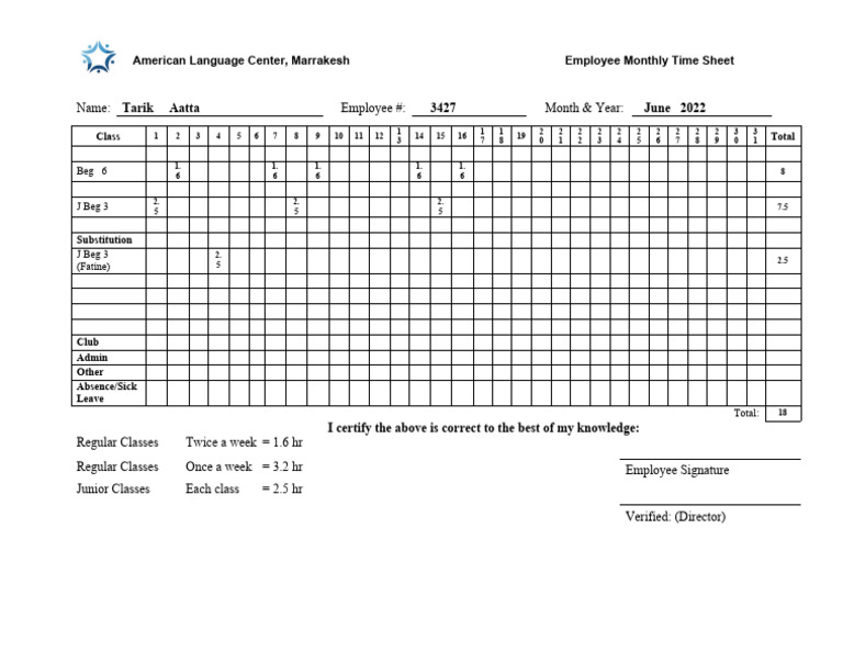 Time Sheet Form 1 PDF