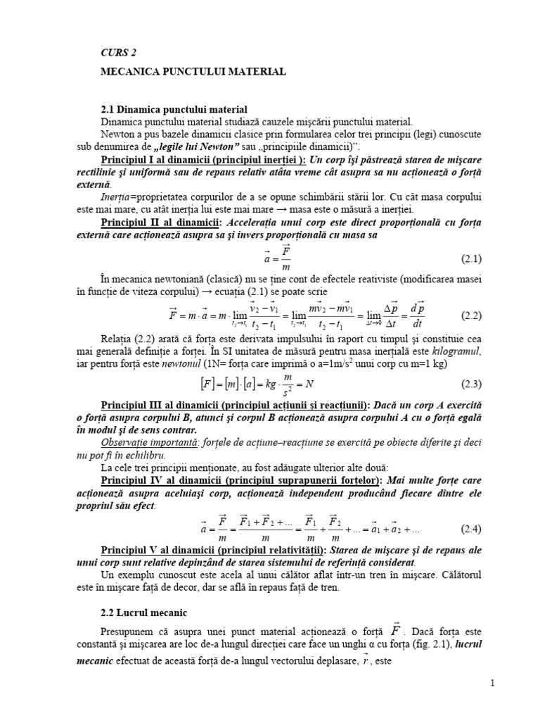 Lucru Mecanic. Legi de Conservare in Mecanica. | PDF