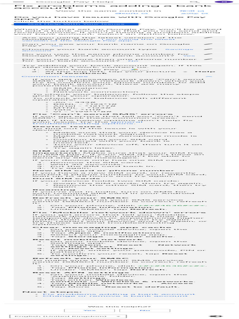 Troubleshooting Google Pay Bank Issues | PDF | Roaming | Mobile App