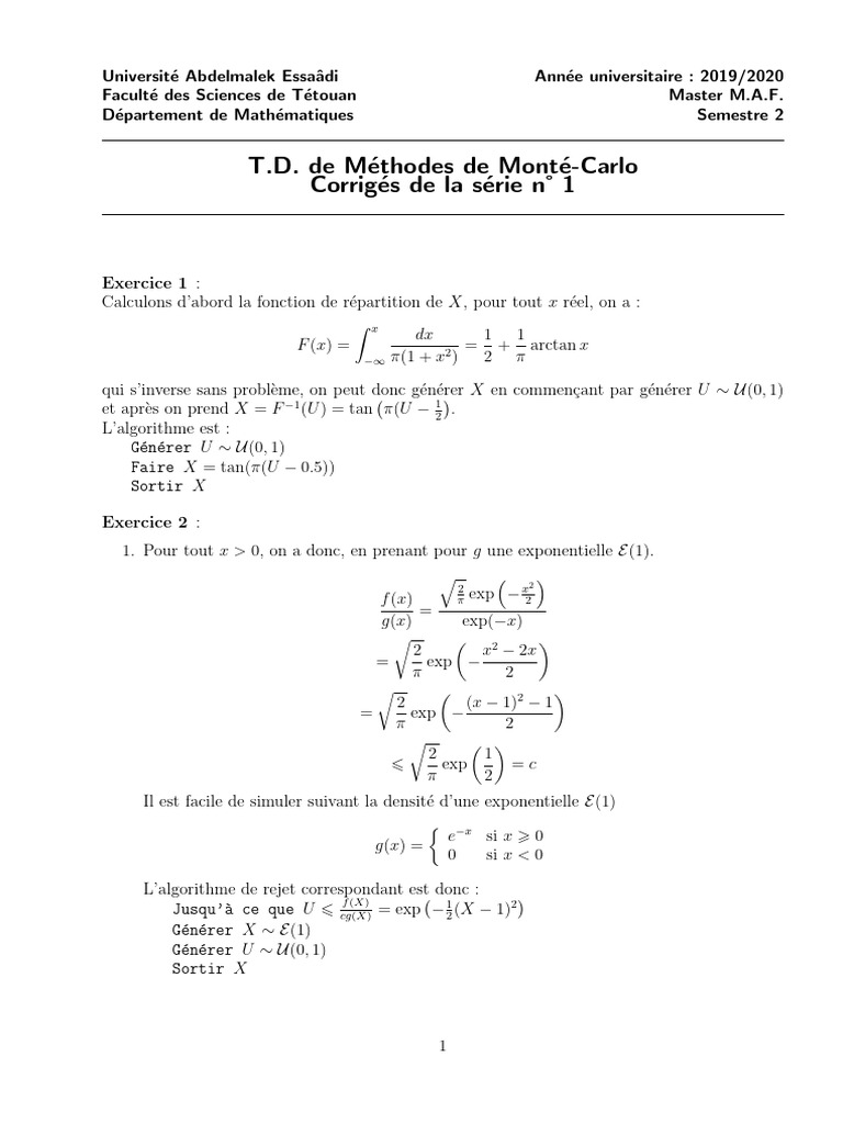 Méthodes de Monte Carlo en Statistiques | PDF