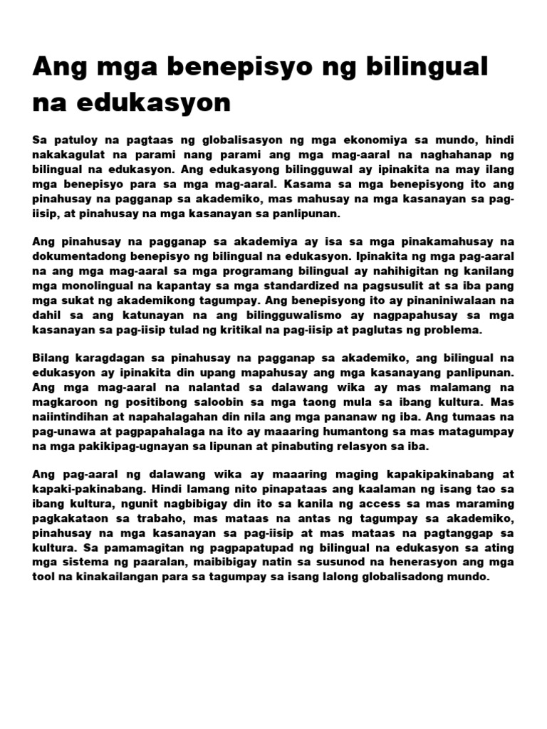 Benepisyo NG Edukasyon | PDF