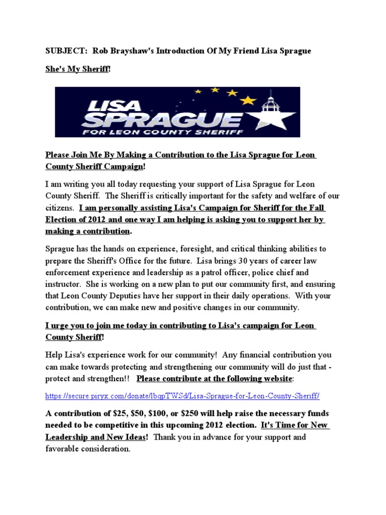 Lisa Sprague For Sheriff | PDF