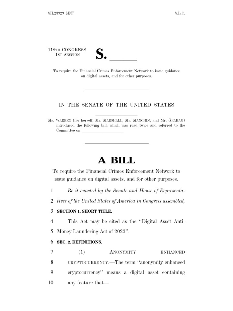 Digital Asset AntiMoney Laundering Act of 2023 PDF Money Laundering Cryptocurrency