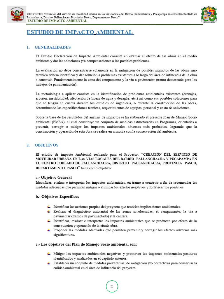 Estudio de Impacto Ambiental en Pallanchacra | PDF | Evaluación de ...