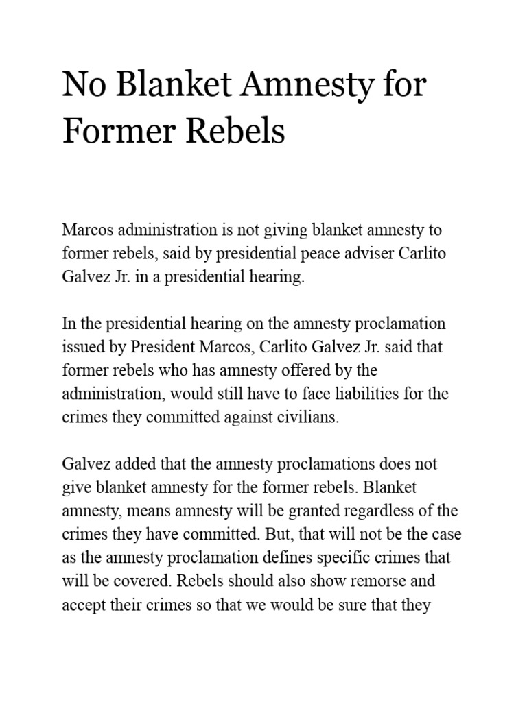 No blanket amnesty for former rebels 1 pdf