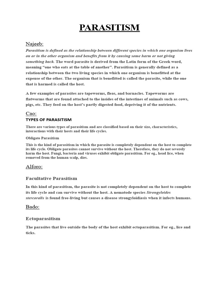 Understanding Parasitism Types and Examples | PDF | Parasitism ...