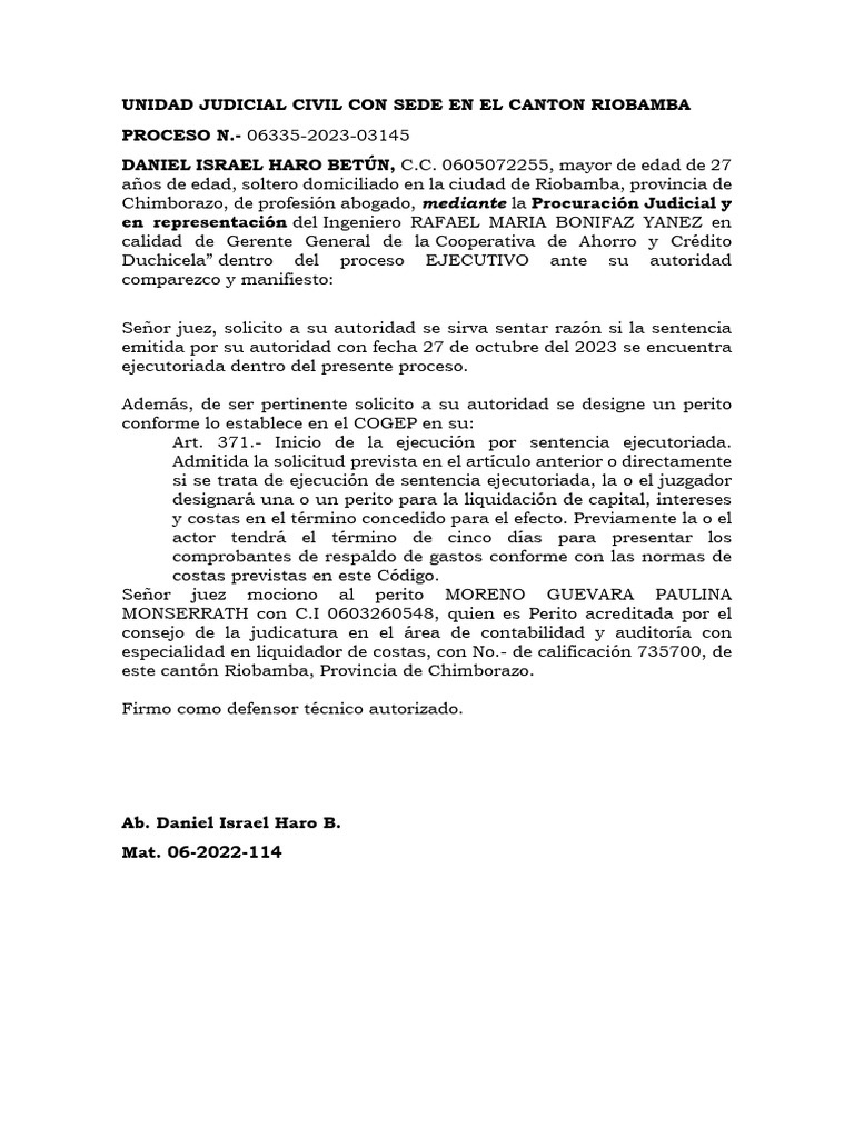 Escrito Sentencia Ejecutoriada 2 | PDF