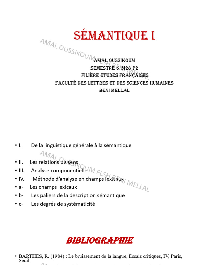 Sémantique et linguistique à Beni Mellal | PDF | Sémantique | Linguistique