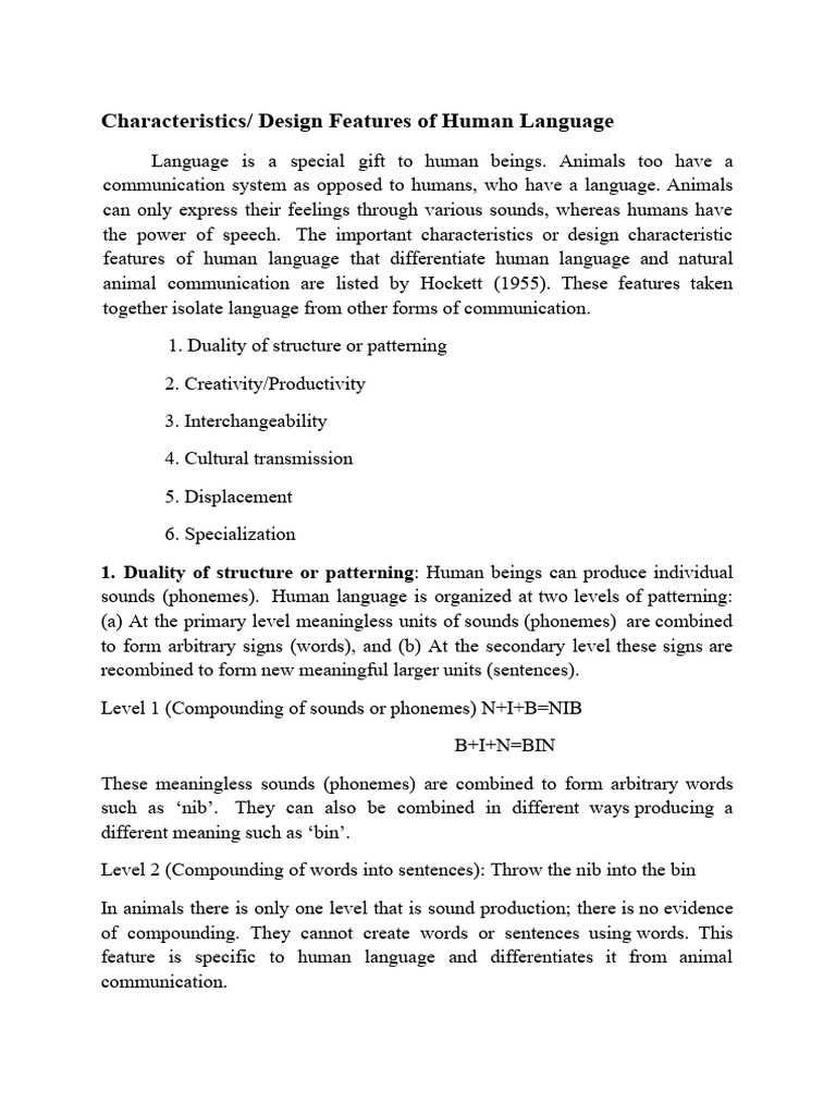 Characteristics of Human Language | PDF | Communication | Word