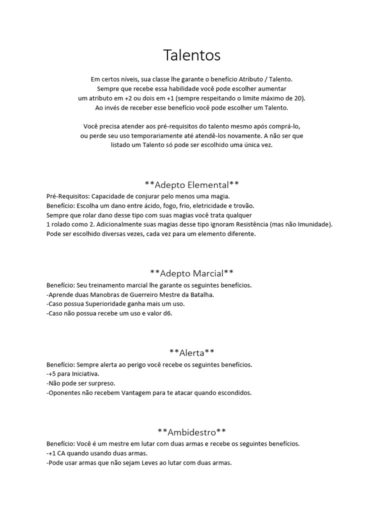 Guia de Talentos e Atributos para RPG | PDF