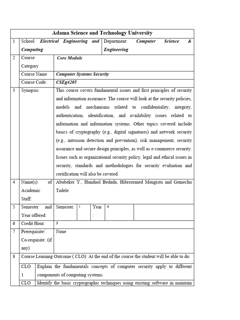 4205-Comuter Systems Security Course Outline | PDF | Information ...