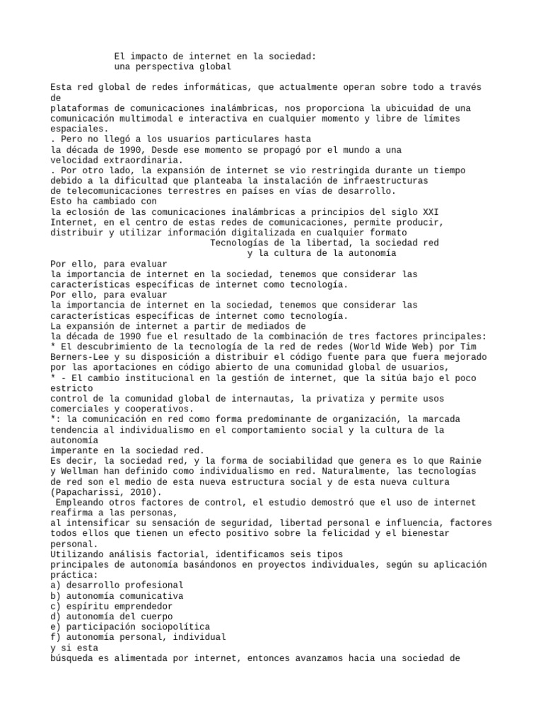 Impacto de Internet en la Sociedad Actual | PDF | Internet | Servicio ...