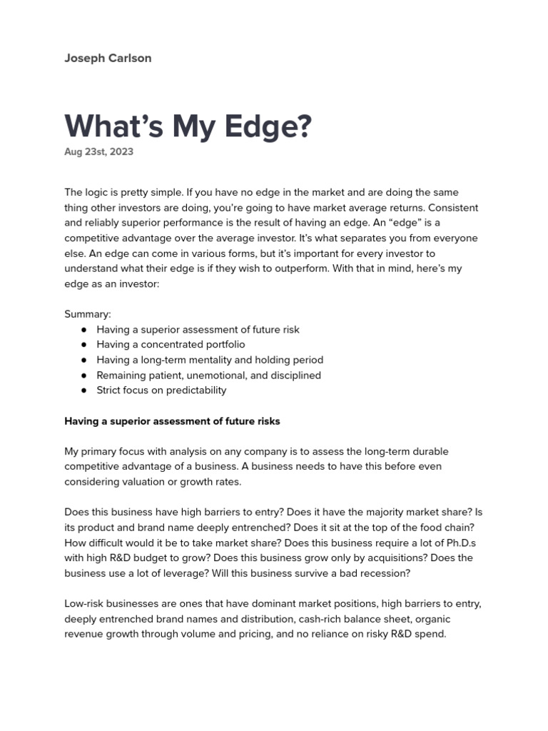 Whats my edge joseph carlson pdf stock market index investing