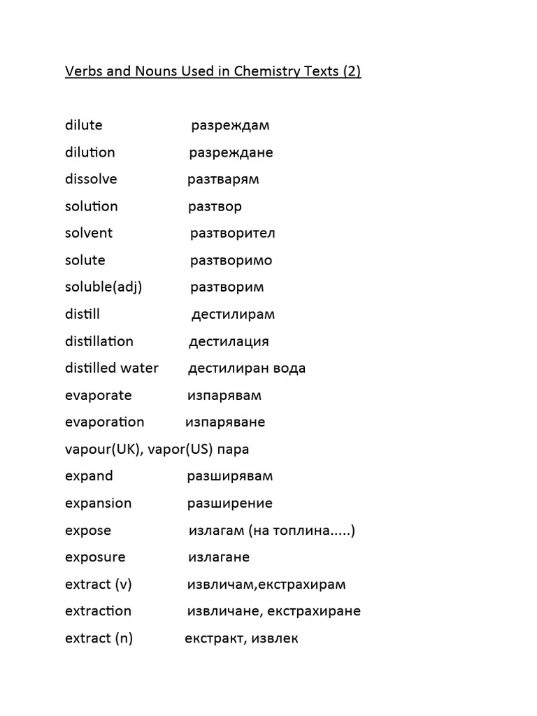 Verbs and Nouns Used in Chemistry Texts 2 PDF