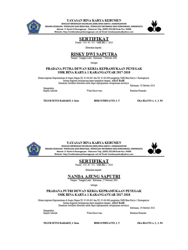 Contoh Piagam Pramuka | PDF