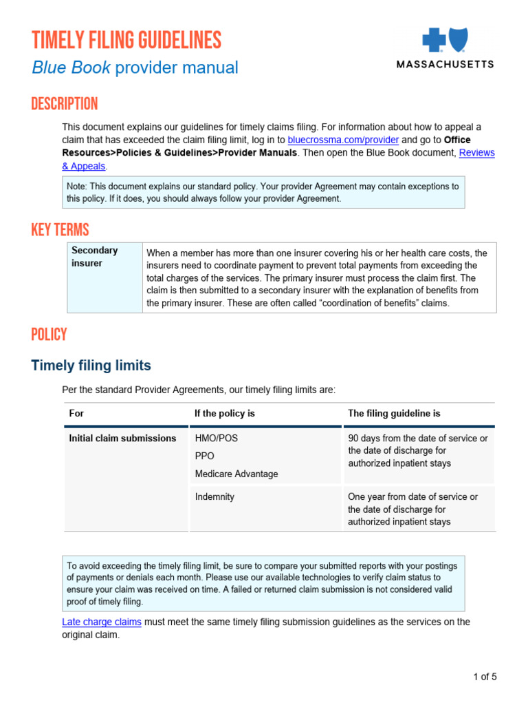 MPC 0522181H Timely Filing Guidelines PDF Insurance Health