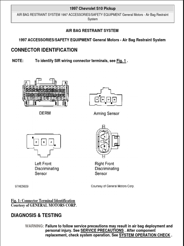 AIRBAGS CHEVRO S10 1997 PDF Airbag Electrical Connector