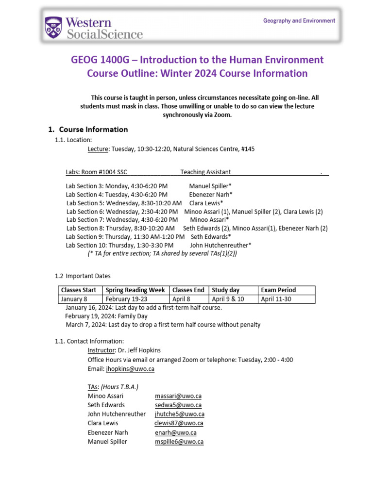 GEOG 1400G Course Outline Winter 2024 | PDF | Geography | Plagiarism