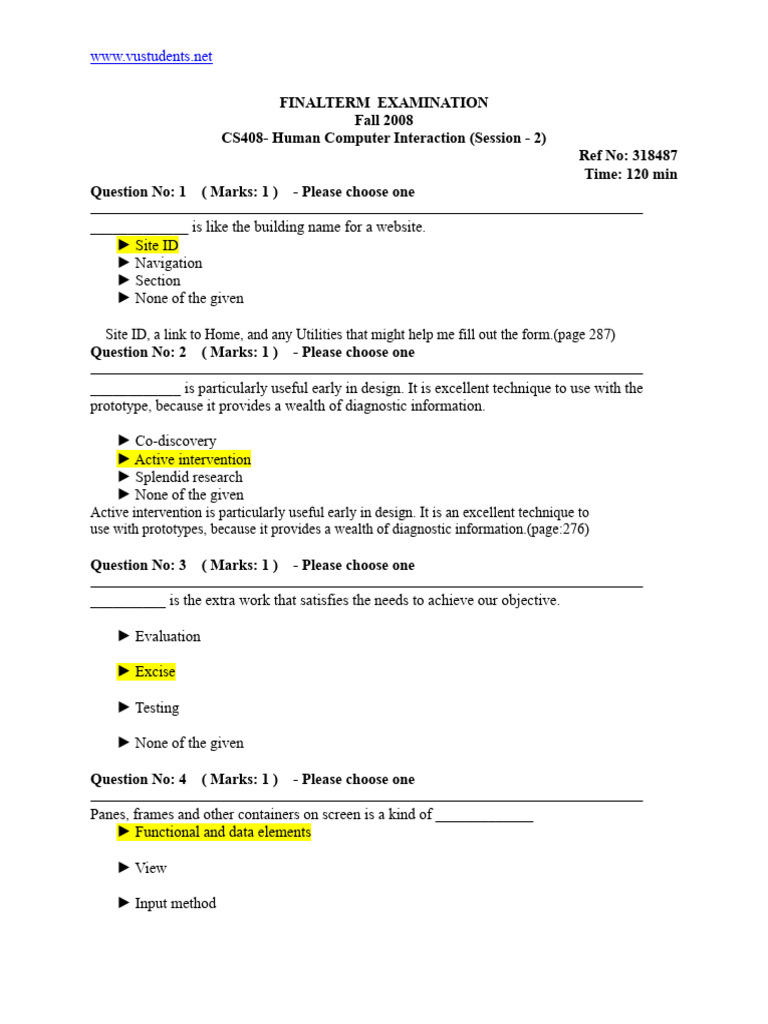 HCI Exam Questions Fall 2008 | PDF | Accessibility | Usability